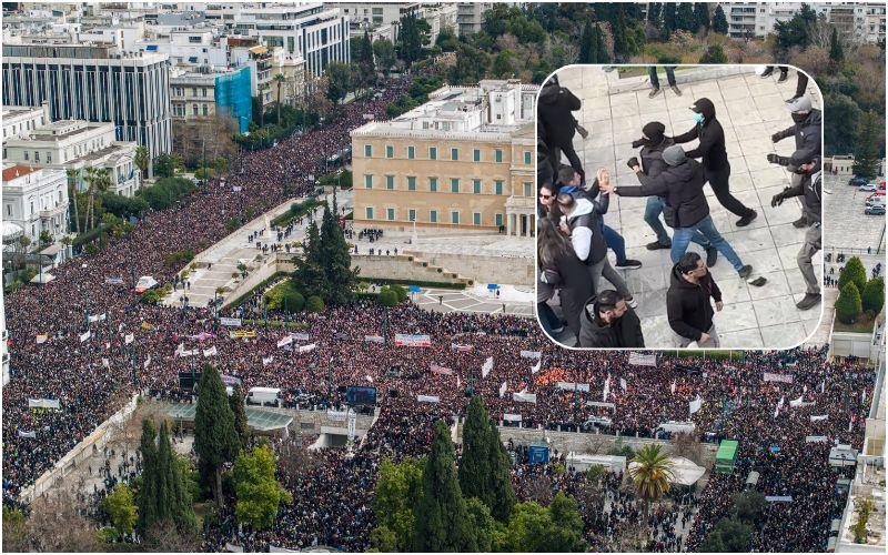 Κουκουλοφόροι, Τέμπη, Συλλαλητήριο