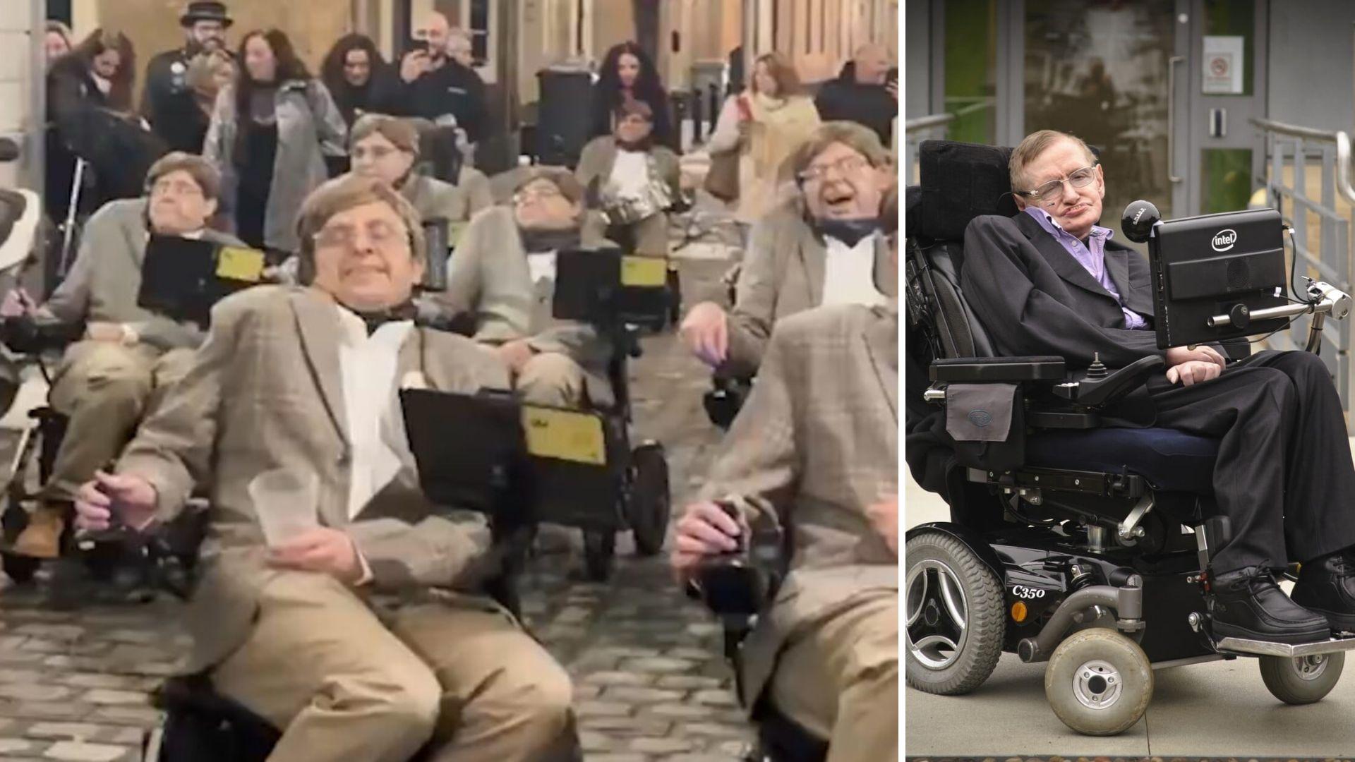 Ισπανία: Καλλιτέχνες ντύθηκαν Στίβεν Χόκινγκ και έκαναν παρέλαση με αναπηρικά αμαξίδια