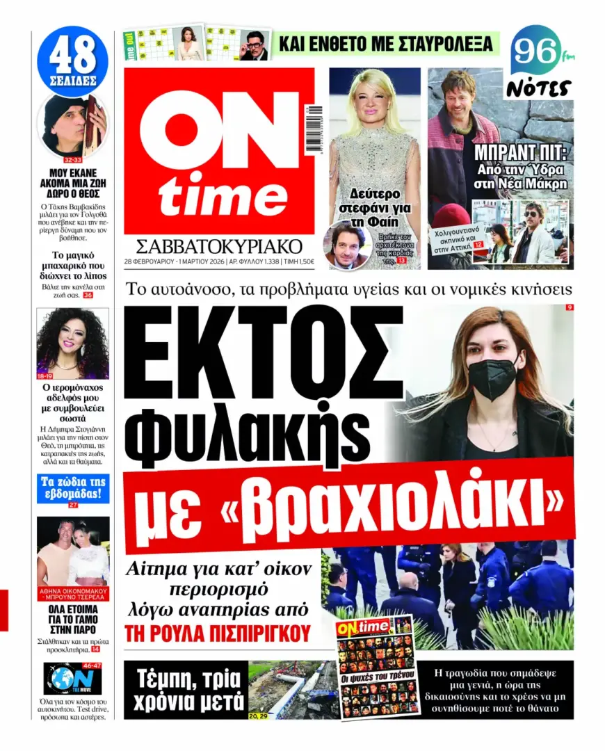 Πρωτοσέλιδο ONtime Σάββατο 28/2